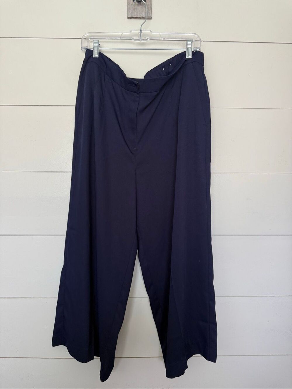 Chico’s Women’s 3 Navy Blue Button Front Wide Leg Pants